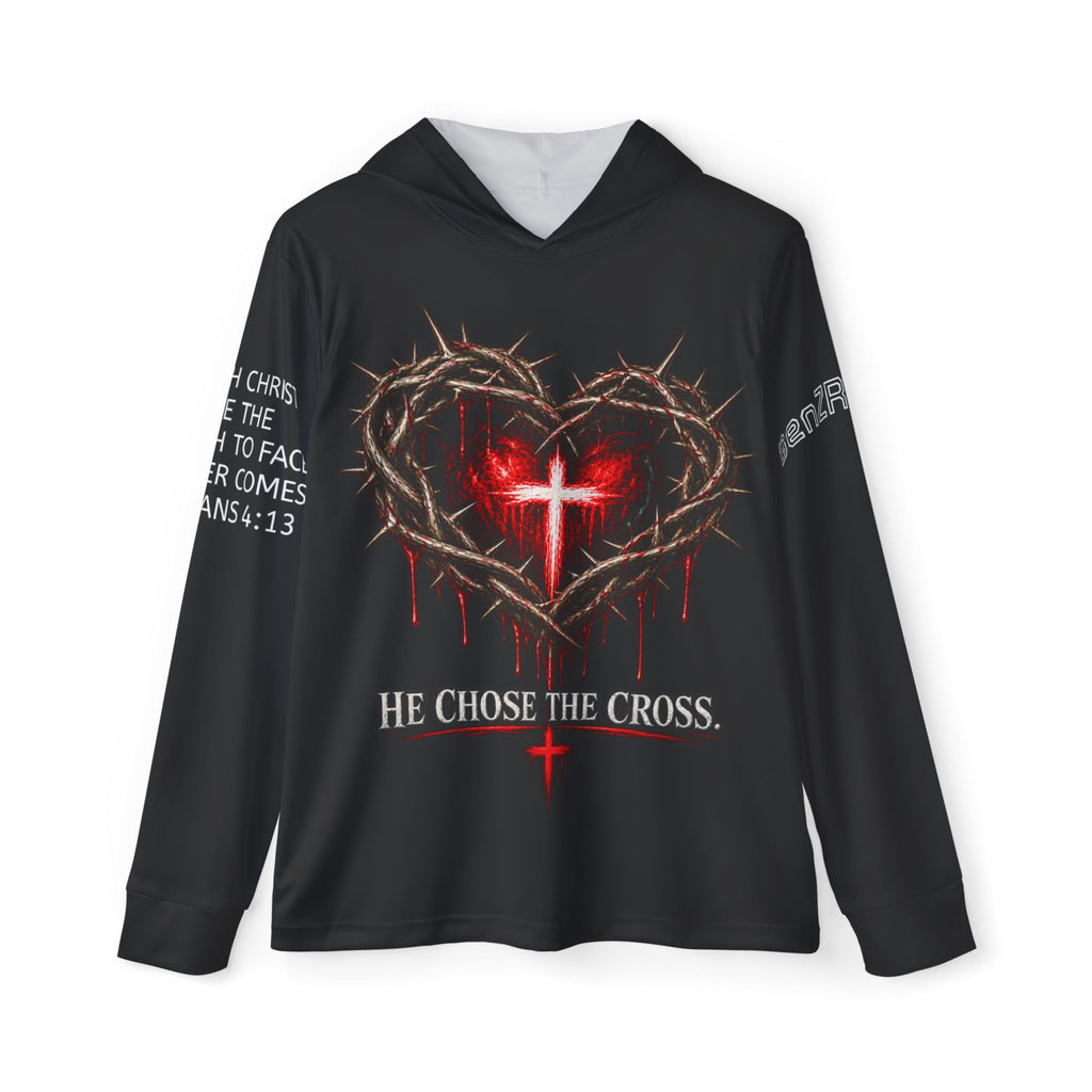 Men's Christian Hoodie — "He Chose The Cross" Faith Warmup Pullover