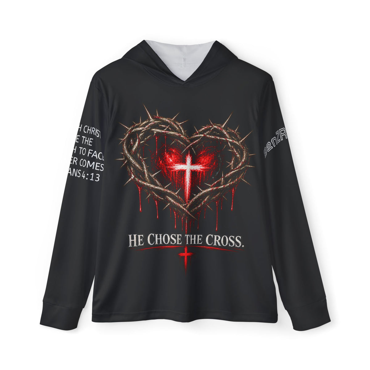 Men's Christian Hoodie — "He Chose The Cross" Faith Warmup Pullover