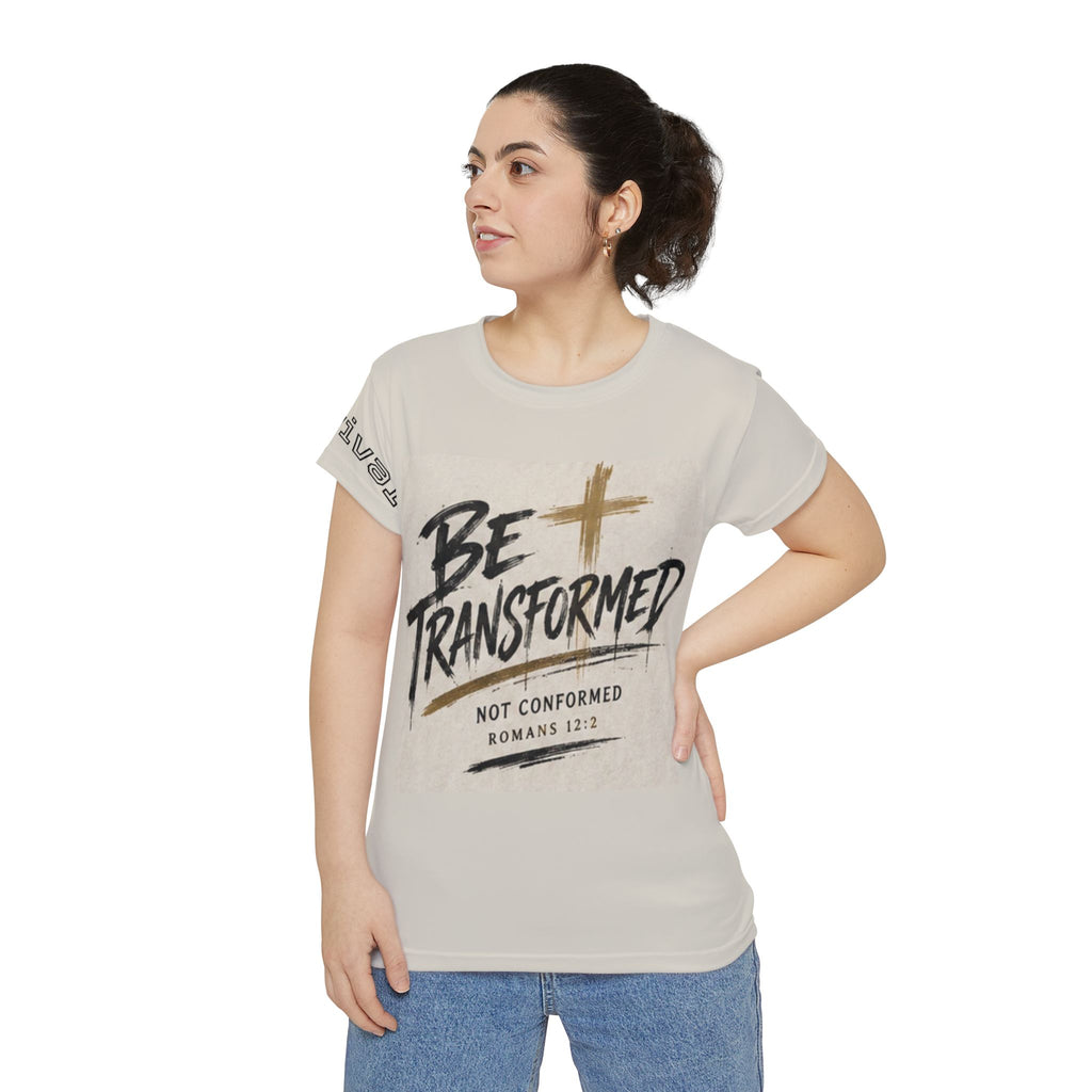 Be Transformed Christian Tee — Romans 12:2 Women’s Short Sleeve Shirt