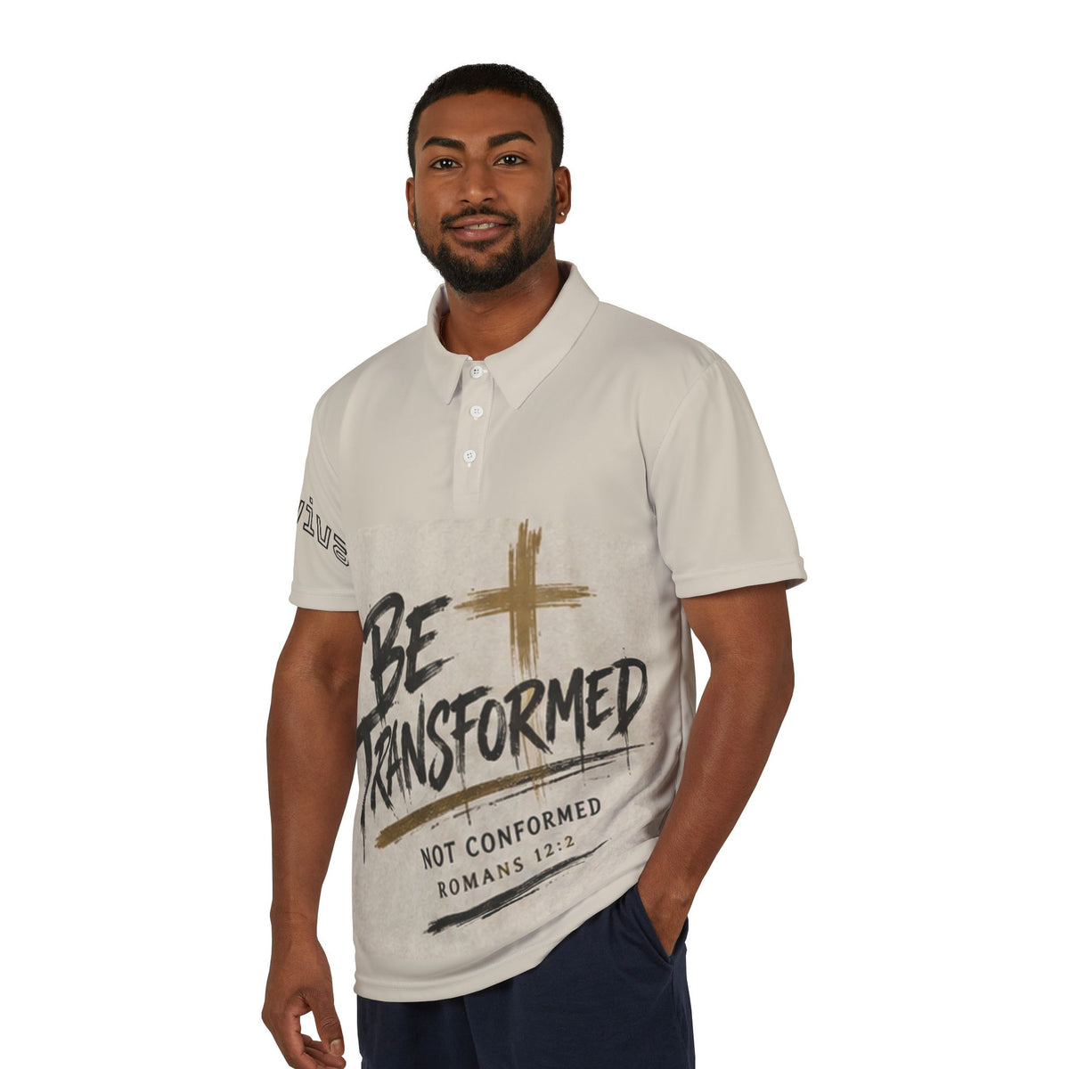 Be Transformed Polo Shirt — Christian Faith Graphic Polo (Romans 12:2)