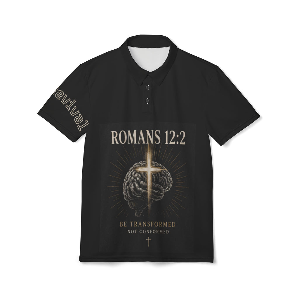 Black Romans 12:2 Polo Shirt — "Be Transformed Not Conformed" Christian Polo