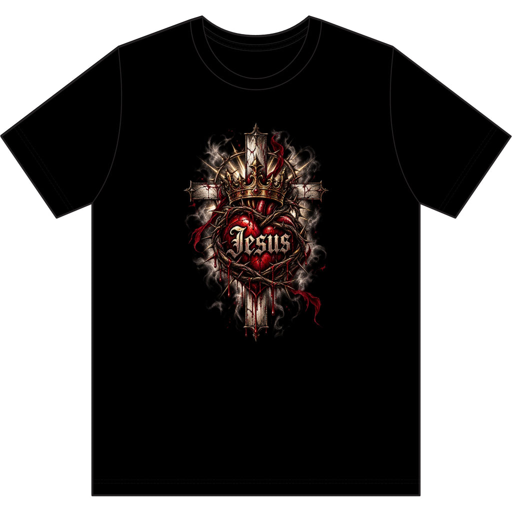 Jesus Heart Cross T-Shirt — Gothic Sacred Heart Christian Tee