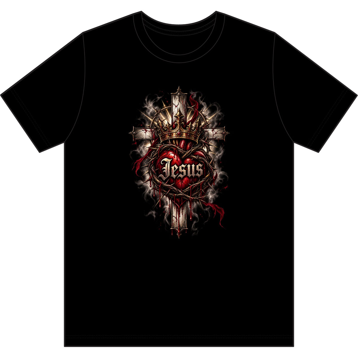 Jesus Heart Cross T-Shirt — Gothic Sacred Heart Christian Tee