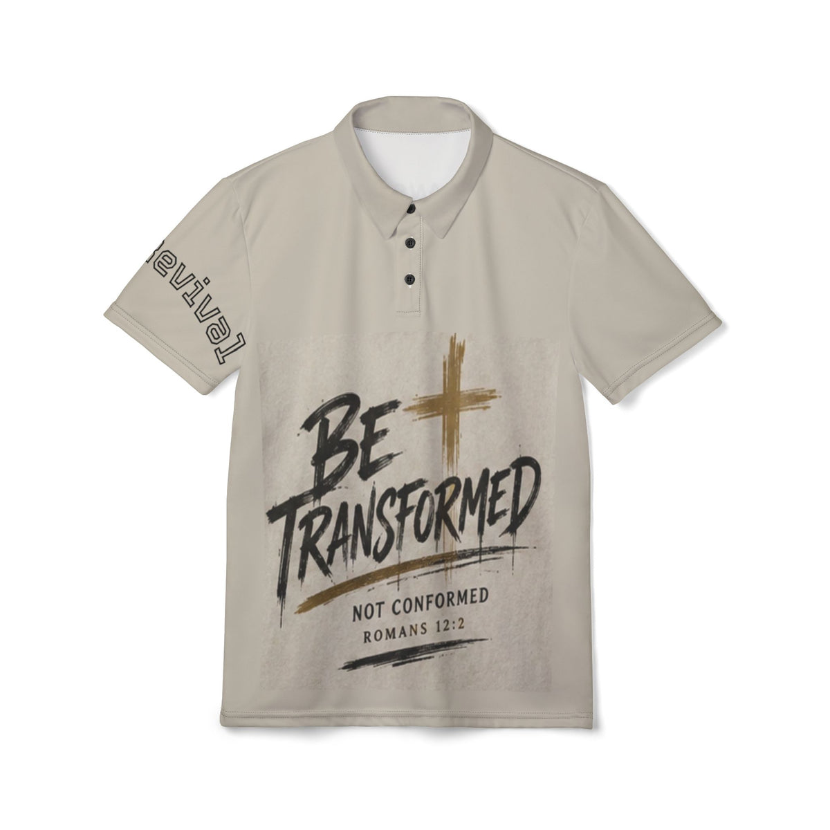 Be Transformed Polo Shirt — Christian Faith Graphic Polo (Romans 12:2)