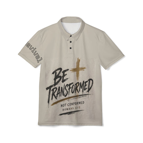 Be Transformed Polo Shirt — Christian Faith Graphic Polo (Romans 12:2)