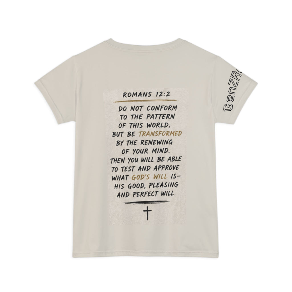Be Transformed Christian Tee — Romans 12:2 Women’s Short Sleeve Shirt