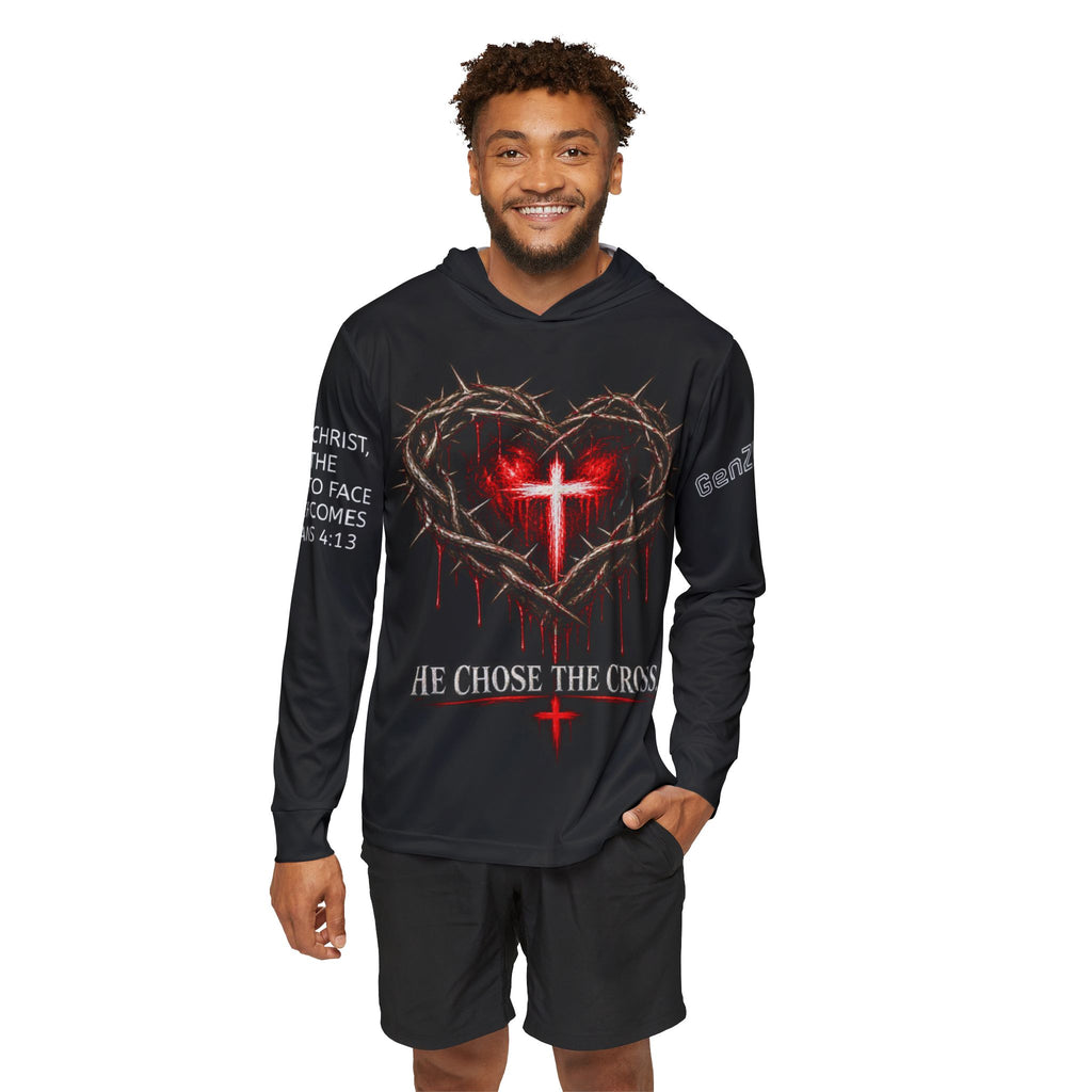 Men's Christian Hoodie — "He Chose The Cross" Faith Warmup Pullover
